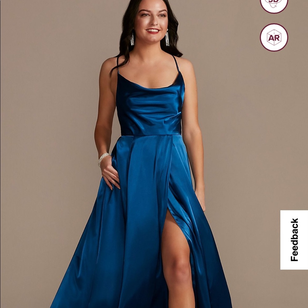 Prom Dress Cowl Dress with Lace-up Back Saphire- SZ 8 (Davids Bridal) NWT